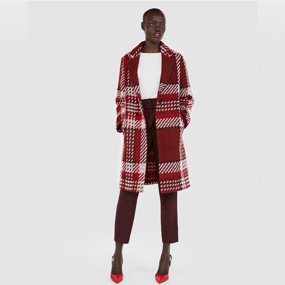 Express RedPinkBlueBrown & Black Woven Plaid Car Coat w/single button Size M